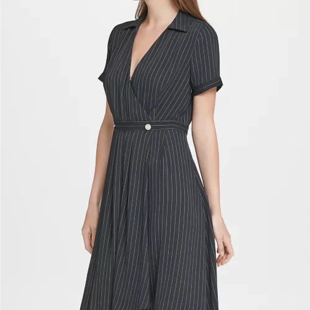Like new DKNY Pinstripe collared fit flare dress
